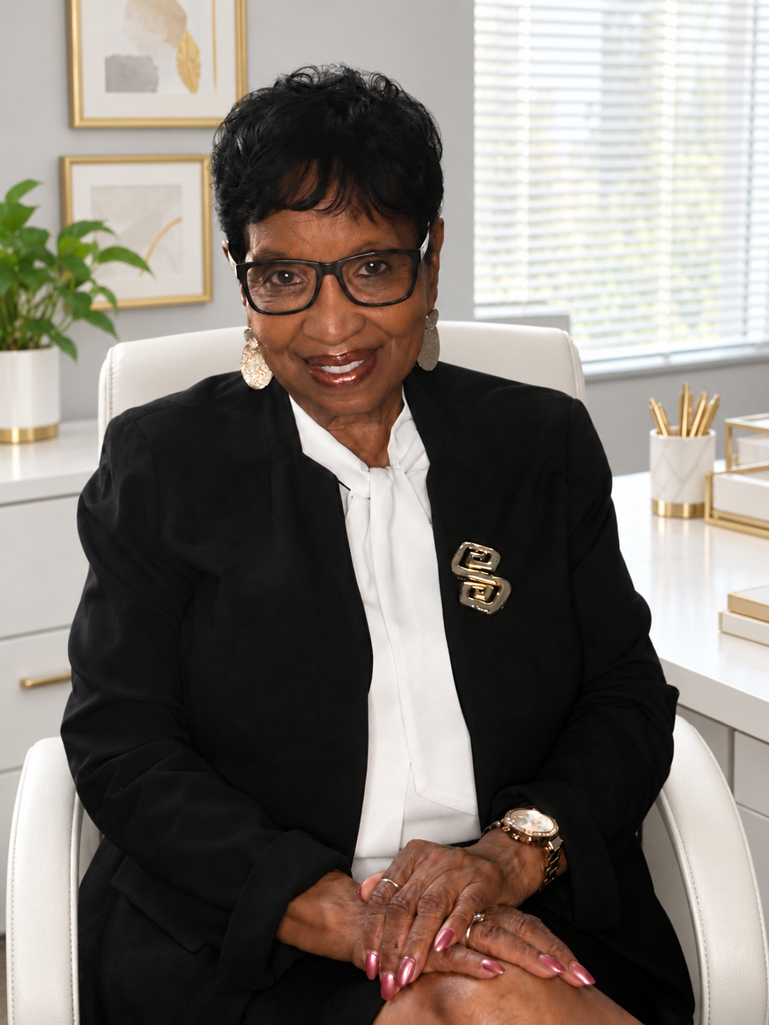 Carole Peaks Cheatam seated in a bright executive office
