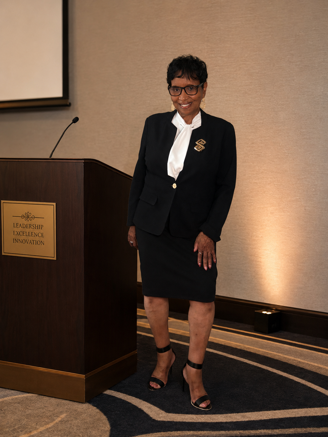 Carole Peaks Cheatam at a leadership conference podium